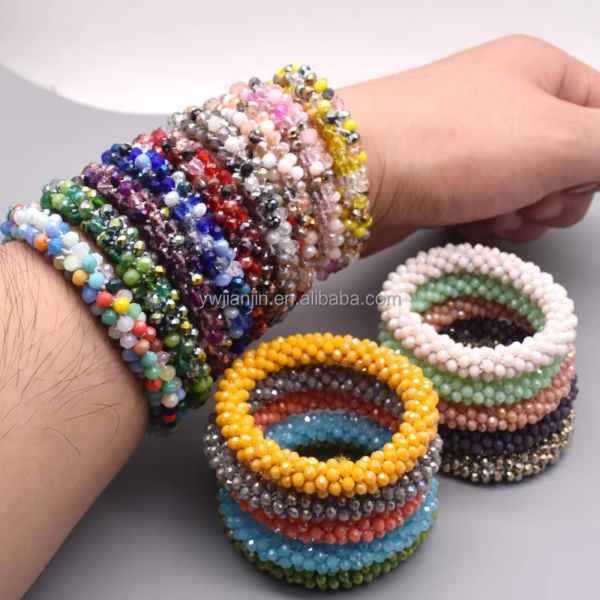 Pulsera de cuentas de vidrio y lazo para el cabello