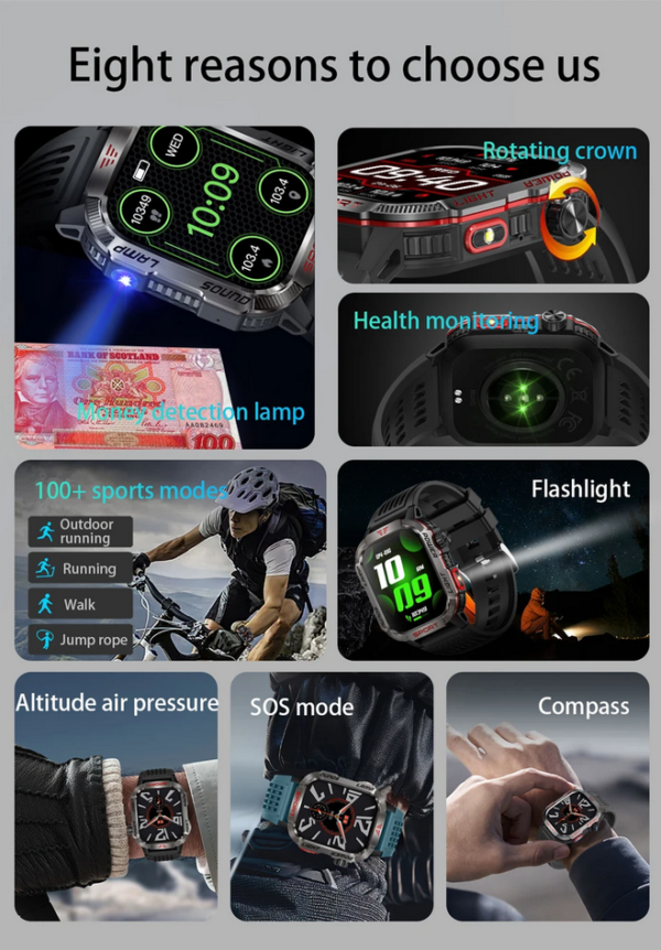 Nuevo para Huawei Xiaomi militar GPS reloj inteligente hombres linterna brújula impermeable rastreador deportivo al aire libre Bluetooth llamada Smartwatc