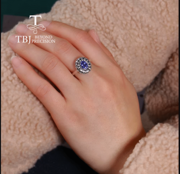 ALI TRES Anillo de tanzanita azul, pendientes, conjunto de joyería de piedras preciosas, plata 925. PRECIO DE OFERTA :140,18€