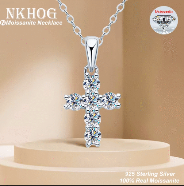 NKHOG- Collar cruz de moissanita de 3mm, plata Sterling S925, colgante chapado en oro de 18k. PRECIO DE OFERTA : 19,49€