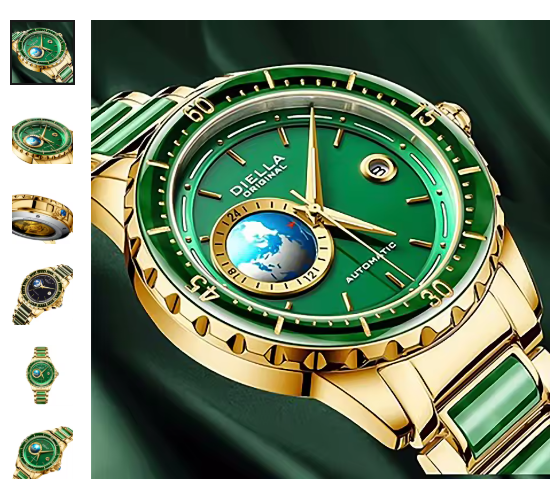Reloj Mecánico DIELLA Original con pulsera de Jade. PRECIO DE OFERTA: 669,69€