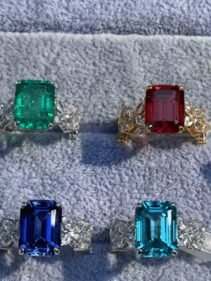 Anillos de zafiro y rubí cultivados en laboratorio, con corte esmeralda y plata S925, para mujer. PRECIO DE OFERTA : 253,69€