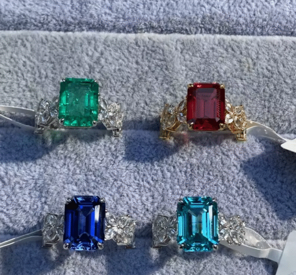 ali Anillos de zafiro y rubí cultivados en laboratorio, con corte esmeralda y plata S925, para mujer. PRECIO DE OFERTA : 253,69€