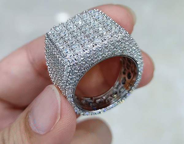 ali seis Anillo de moissanita de forma cuadrada de lujo, 20mm, tamaño grande, plata S925. Joyería de regalo de boda para hombres y mujeres.