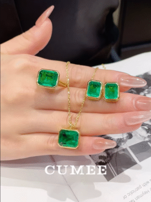 CUMEEE CONJUNTO DE JOYAS CON ESMERALDA SINTETICA. PRECIO DE OFERTA :82,99€