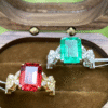 ali tres. Anillos de zafiro y rubí cultivados en laboratorio, con corte esmeralda y plata S925, para mujer. PRECIO DE OFERTA : 253,69€