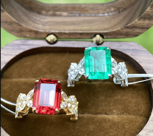 ali tres. Anillos de zafiro y rubí cultivados en laboratorio, con corte esmeralda y plata S925, para mujer. PRECIO DE OFERTA : 253,69€