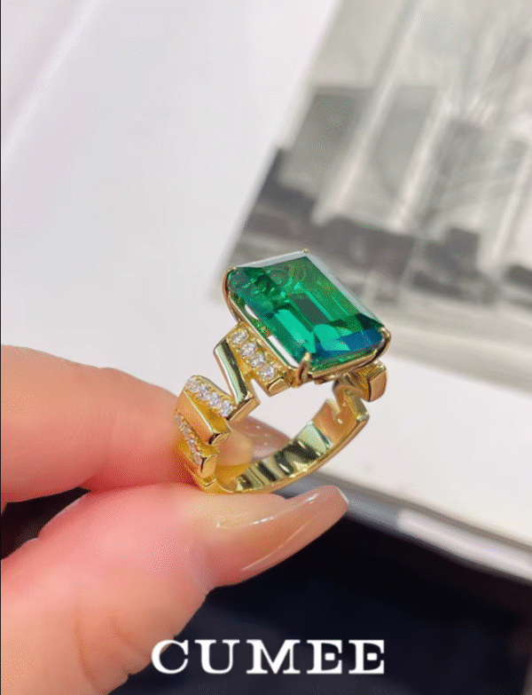 Cumee-anillos de 9 quilates para mujer, anillo de Esmeralda cultivada, Plata de Ley 925, joyería fina chapada en oro. PRECIO DE OFERTA :127,69€