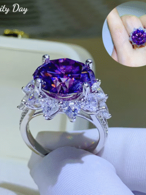 Serenity-anillos de moissanita grandes morados de 10 quilates para mujer, regalo nupcial de boda, anillos de eternidad de plata Sterling 100% S925.