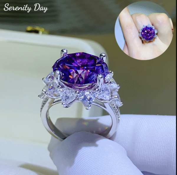 ALI TRES Serenity-anillos de moissanita grandes morados de 10 quilates para mujer, regalo nupcial de boda, anillos de eternidad de plata Sterling 100% S925.