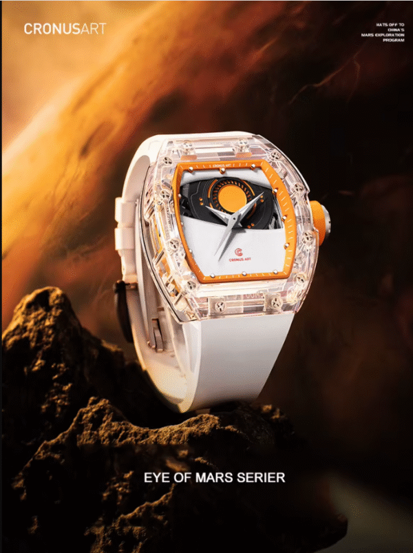 Reloj Automático CRONUSART para hombre, reloj de pulsera mecánico Tonneau de lujo, carcasa acrílica, correa luminosa de fluororubber.