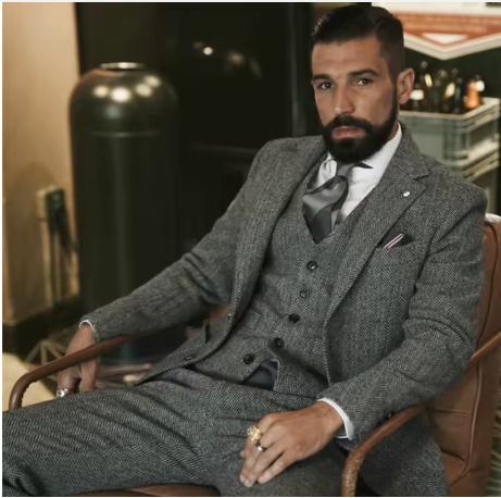 ALIBABA DETSCHE BOOT Tweed: Traje de invierno de lana gris , trajes de 3 piezas (chaqueta + chaleco + pantalones). PRECIO DE OFERTA : 72,99€