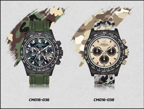 Reloj cronógrafo CRONUSART para hombre, caja de fibra de carbono de 40mm, reloj de pulsera mecánico automático, esfera de camuflaje de zafiro luminoso de 5ATM.