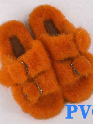 Zapatillas de piel para mujer, 100% zapatillas de piel de visón auténtica, estación europea.