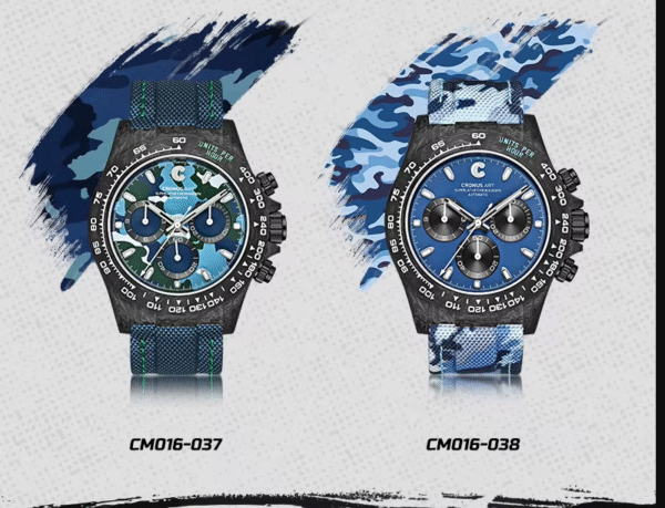 Reloj cronógrafo CRONUSART para hombre, caja de fibra de carbono de 40mm, reloj de pulsera mecánico automático, esfera de camuflaje de zafiro luminoso de 5ATM.