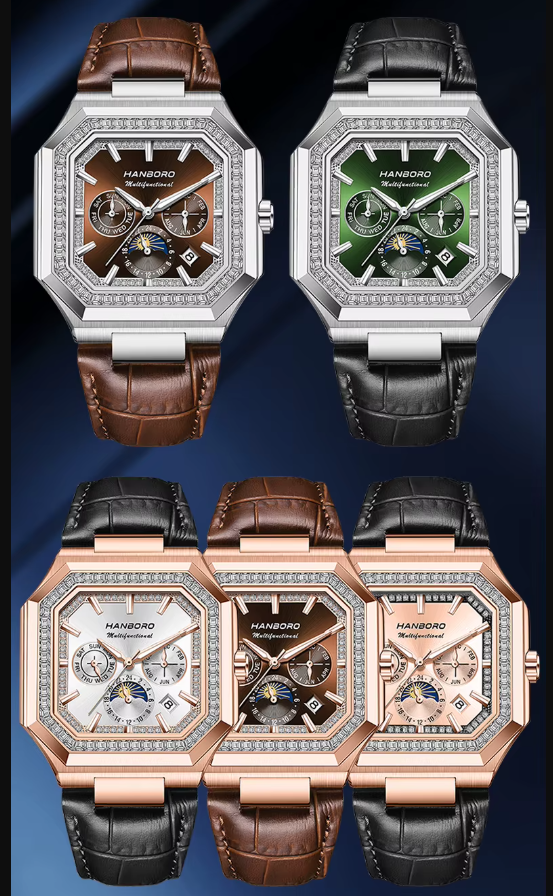 HANBORO Reloj mecánico totalmente automático cuadrado para hombre tendencia de moda multifuncional. PRECIO DE OFERTA: 169,69€