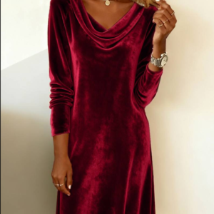 Elegante vestido de terciopelo de manga larga con cuello halter y color liso, faldas suaves para mujer, vestidos formales para cócteles y fiestas.