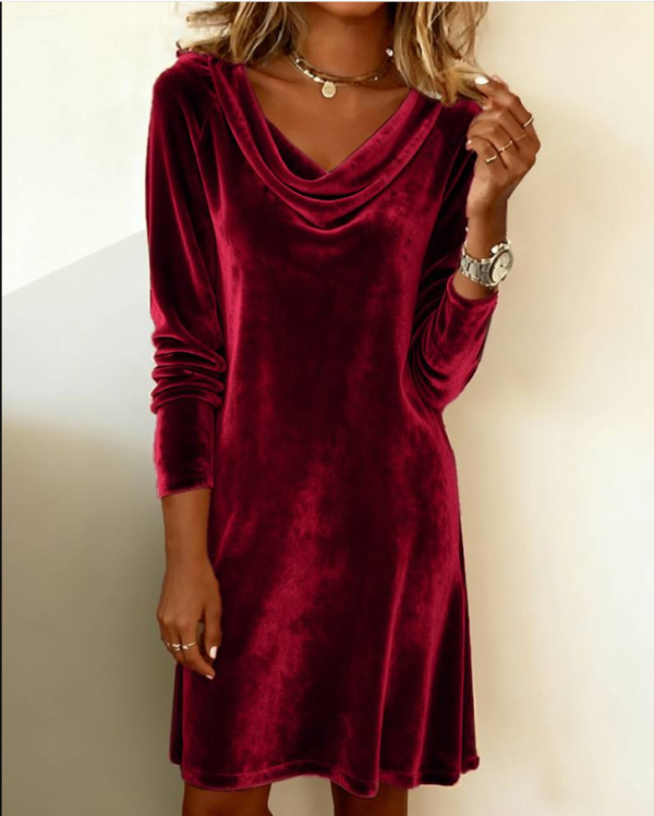 Elegante vestido de terciopelo de manga larga con cuello halter y color liso, faldas suaves para mujer, vestidos formales para cócteles y fiestas.