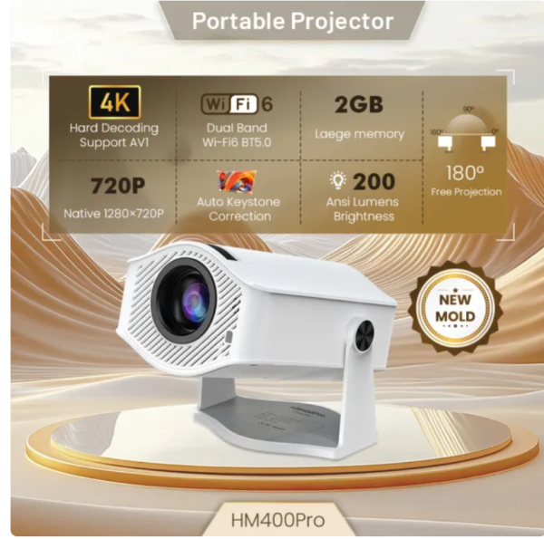 Proyector DOAN HM400 Pro Android 11, pantalla grande, doble Wi-Fi 6, BT5.2, 720P, proyector de cine portátil mejorado, 1280 x 720P