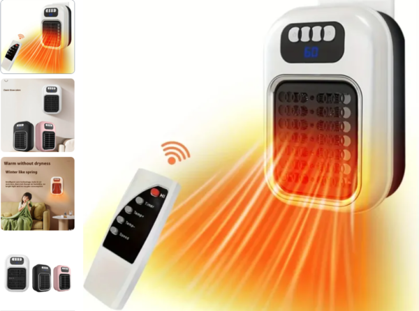 Calentador eléctrico portátil pequeño de pared con control remoto, termostato silencioso ajustable, ideal para el invierno, el hogar, la oficina .